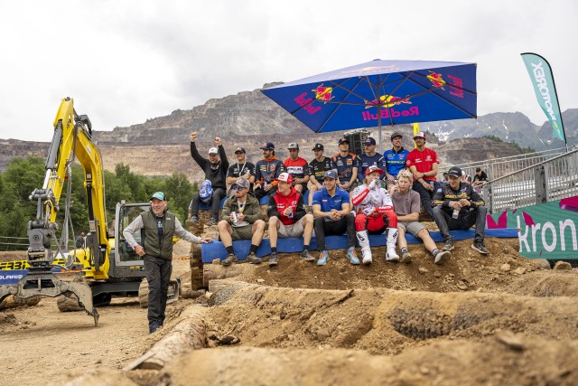 Participants seen during the Red Bull Erzbergrodeo press conference at the Erzberg in Eisenerz, Austria on June 8, 2023. // Joerg Mitter / Red Bull Content Pool // SI202306080141 // Usage for editorial use only // 
